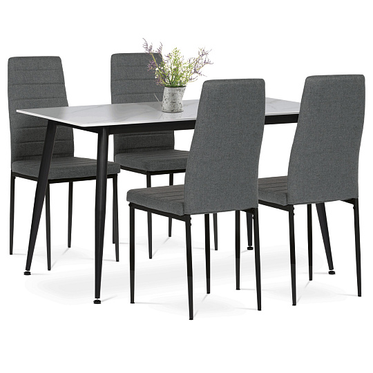 Jídelní set s 4 židlemi, 130x70x76cm, keramika, mramor, ASE-1004 GREY2