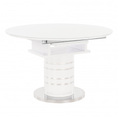 Jídelní stůl rozkládací, bílá vysoký lesk HG, průměr 120 cm, ZAMON