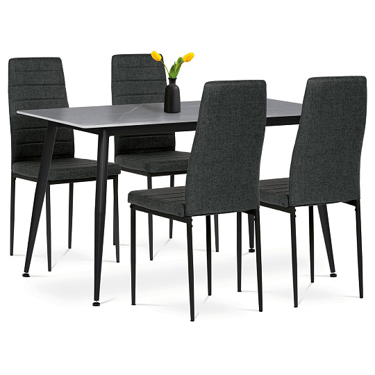 Jídelní set s 4 židlemi, 130x70x76cm mramor, ASE-1003 BK2