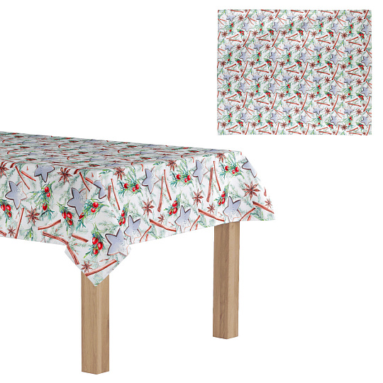 Ubrus s vánočním motivem, perníček a skořice na bílém podkladu, 130x160 cm,100 % Ubrus s vánočním motivem, perníček a skořice na bílém podkladu, 130x160 cm,100 %