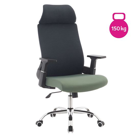Kancelářské křeslo, tmavě šedá/zelená/chrom, nosnost 150 kg, HOLGER