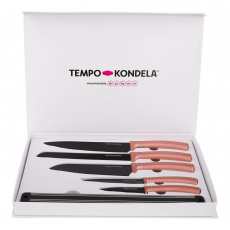 TEMPO-KONDELA LONAN, sada nožů, set 6 ks, s držákem, rose gold