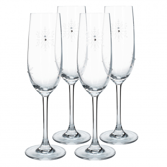 TEMPO-KONDELA SNOWFLAKE CHAMPAGNE, sklenice na šampaňské, set 4 ks, s krystaly, 230 ml