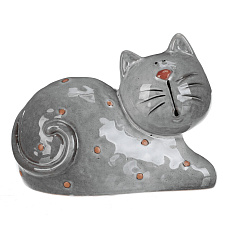 Kočka - keramická figurka, ležící, vel. M, šedá Kočka - keramická figurka, ležící, vel. M, šedá