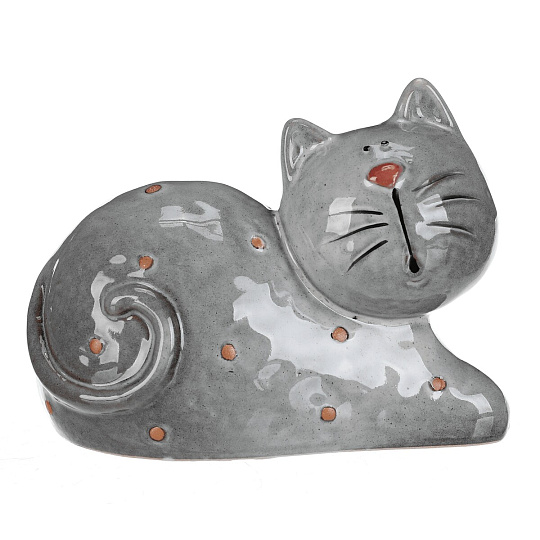 Kočka - keramická figurka, ležící, vel. M, šedá Kočka - keramická figurka, ležící, vel. M, šedá