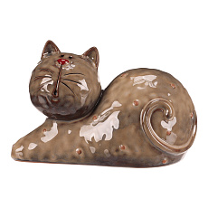 Kočka - keramická figurka, ležící, vel. XL, hnědá