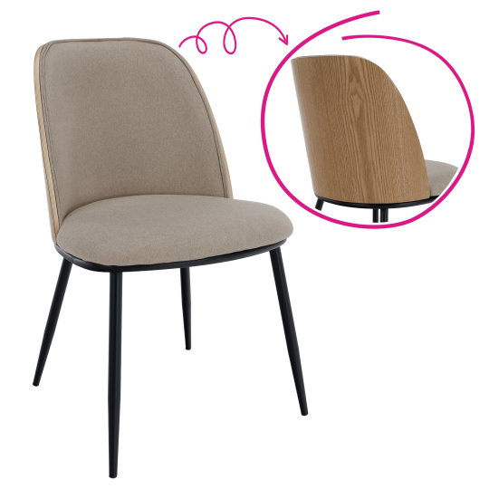 Jídelní židle, béžovohnědá/dřevo natural/černá, VUDIA Jídelní židle, béžovohnědá/dřevo natural/černá, VUDIA