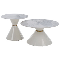 Konferenční stolky, set 2 ks, bílý mramor/bílá/zlatá, kov, MABUZ NEW