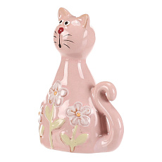 Kočka - keramická figurka, dekor květin, vel. S, růžová Kočka - keramická figurka, dekor květin, vel. S, růžová