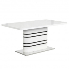 Jídelní rozkládací stůl, bílá vysoky lesk HG / černé pásky, 160-220x90 cm, TUBAL