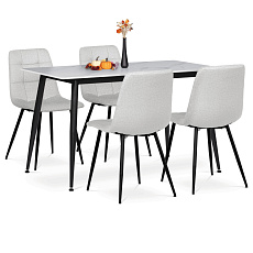 Jídelní set s 4 židlemi, 130x70x76cm, keramika, mramor, ASE-1038 WT2