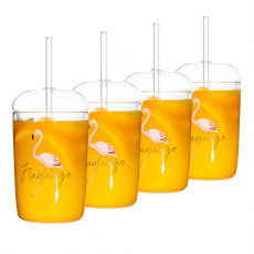 Pohár na drink, set 4 ks, s víkem a brčkem, 250ml, HOTCOOL TYP 7 Pohár na drink, set 4 ks, s víkem a brčkem, 250ml, HOTCOOL TYP 7
