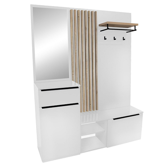 Předsíňová sestava, bílá extra vysoký lesk HG/dub artisan, ALIVA V2