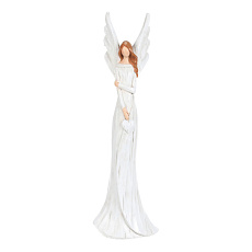 Anděl - figurka z polyresinu, imitace dřeva, vel. L, bílý Anděl - figurka z polyresinu, imitace dřeva, vel. L, bílý