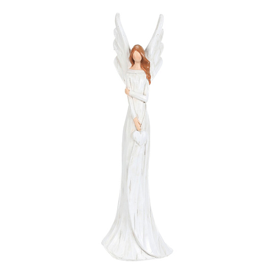 Anděl - figurka z polyresinu, imitace dřeva, vel. L, bílý