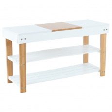 Botník, MDF / bambus, bílá / bambusová, KARMEL Botník, MDF / bambus, bílá / bambusová, KARMEL