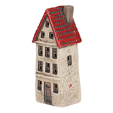 Domeček keramický - patrový, na čaj. svíčku, vel. XL, béžový-červený