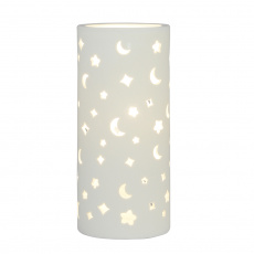 Keramická stolní lampa, bílá / vzor měsíc a hvězdy, DANAR Keramická stolní lampa, bílá / vzor měsíc a hvězdy, DANAR