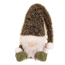 Skřítek - látková figurka, sedící, bílo-zelená