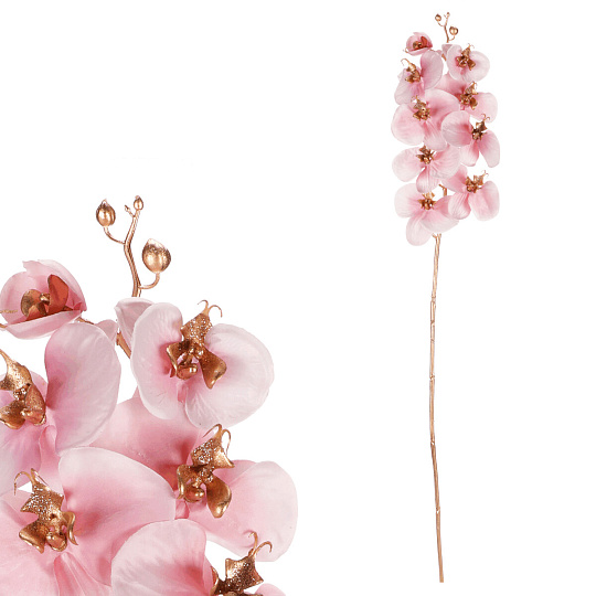 Orchidej - umělá řezaná, zlaté zdobení, růžová Orchidej - umělá řezaná, zlaté zdobení, růžová