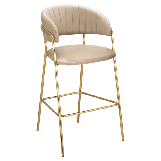 Designová barová židle, béžová Velvet látka/gold chrom zlatý, DASMIN NEW TYP 2