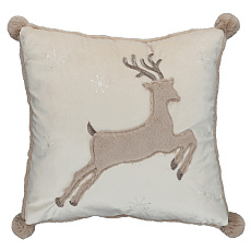 Polštář s výplní - s jelenem, hnědý, s pompóny, 100% polyester, 45 x 45 cm Polštář s výplní - s jelenem, hnědý, s pompóny, 100% polyester, 45 x 45 cm