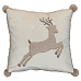 Polštář s výplní - s jelenem, hnědý, s pompóny, 100% polyester, 45 x 45 cm