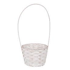 Obal na květiny - kulatý, bambusové proutí, igelitová vložka, bílý