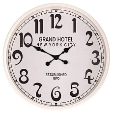 Hodiny nástěnné - pr. 60 cm, kov s patinou, bílé, grand hotel