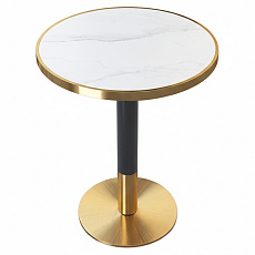 Jídelní bistro stůl, bílý mramor/černá/zlatá, průměr 80 cm, OREN