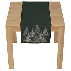 Ubrus - běhoun, zasněžené stromy, zelený, 100% polyester, 40 x 140 cm
