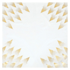 Ubrus bílý - zlaté stromky v rozích, 100% polyester, 80 x 80 cm
