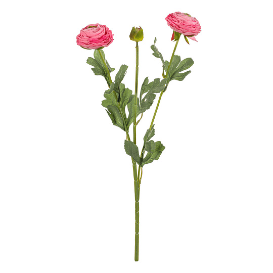 Ranunculus - umělý řezaný, 2 květy a poupě, růžový