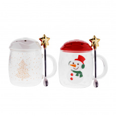 TEMPO-KONDELA HAPPY DUO, sklenice s víčkem, set 2 ks, se lžičkami, zimní motiv, 480 ml TEMPO-KONDELA HAPPY DUO, sklenice s víčkem, set 2 ks, se lžičkami, zimní motiv, 480 ml