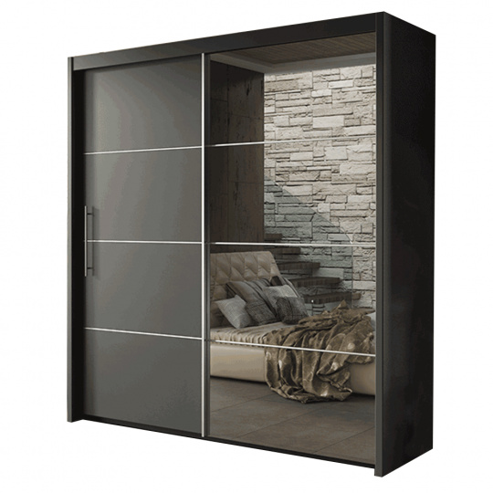 Skříň s posuvnými dveřmi, 200 cm, šedá, DTD, KAIPO