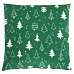 Polštář sametový s výplní, zelený -  bílé stromky, 100% polyester, 45 x 45 cm