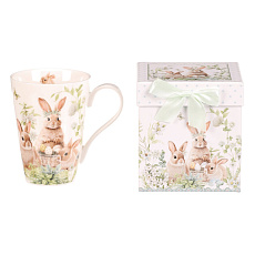 Hrnek malovaný - porcelán, dárková dóza, motiv se zajíčky Hrnek malovaný - porcelán, dárková dóza, motiv se zajíčky
