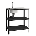 Zahradní kuchyňský ostrůvek s dřezem, kov, černá, INES TYP 4