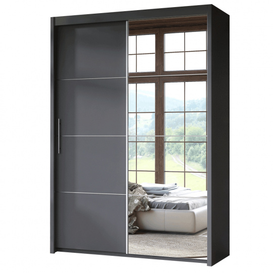 Skříň s posuvnými dveřmi, 150 cm, šedá, DTD, KAIPO