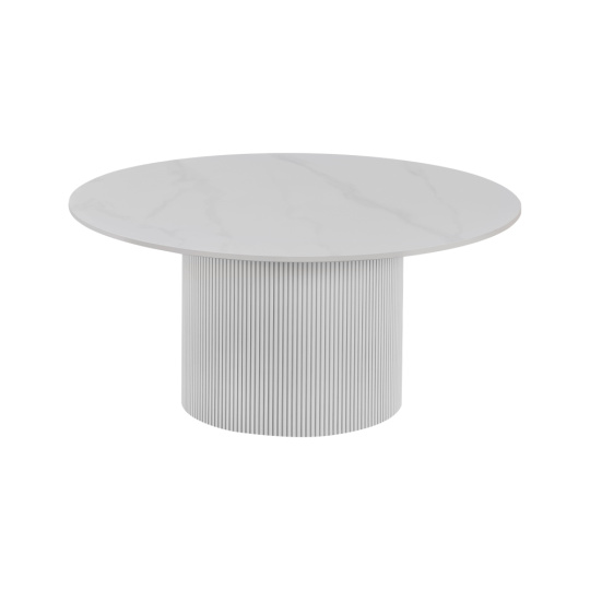Konferenční stolek, bílý mramor/MDF, průměr 80 cm, MAHIR TYP 1