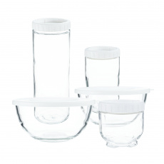 TEMPO-KONDELA MAMMA MIA, skleněné dózy, set 5 ks, s víčkem, sklo/plast TEMPO-KONDELA MAMMA MIA, skleněné dózy, set 5 ks, s víčkem, sklo/plast