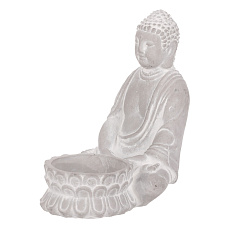 Buddha sedící - betonová soška, kalíšek na svíčku, barva šedá Buddha sedící - betonová soška, kalíšek na svíčku, barva šedá