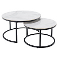 Konferenční stolky, sada 2 ks, bílý mramor/černá, LASTRO NEW
