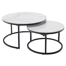 Konferenční stolky, sada 2 ks, bílý mramor/černá, LASTRO NEW