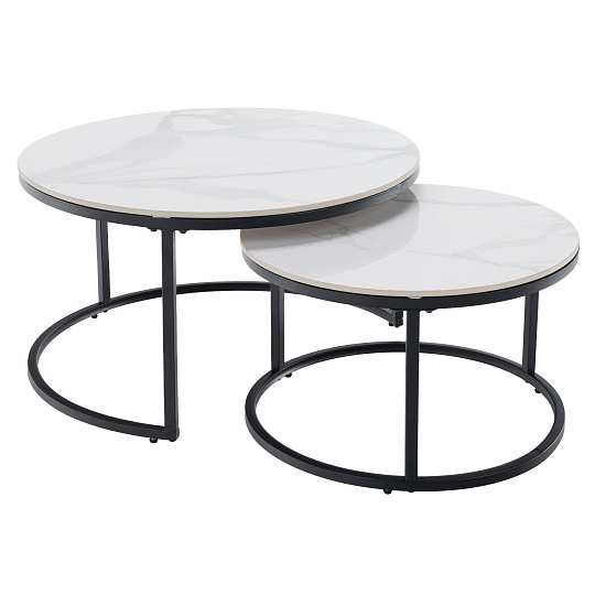 Konferenční stolky, sada 2 ks, bílý mramor/černá, LASTRO NEW