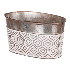 Obal kovový - oválný truhlík, s ornamenty, bílo-měděný Obal kovový - oválný truhlík, s ornamenty, bílo-měděný