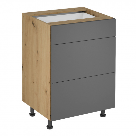 Spodní skříňka, dub artisan / šedý mat, LANGEN D60S3 P