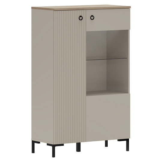 Nízká vitrína, šedohnědá Taupe/dub silverjack, DOMCA 1D1W/140