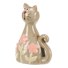Kočka - keramická figurka, dekor květin, vel. S, zelená Kočka - keramická figurka, dekor květin, vel. S, zelená