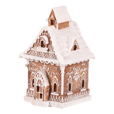 Domeček perníkový - polyresin, LED osvětl., hnědý s bílým zdobením